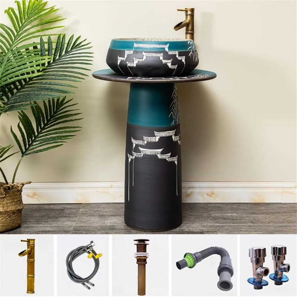 Fregadero de cerámica con grifo y kit de drenaje, elegante lavabo de baño, diseño que ahorra espacio para el hogar, elegancia moderna, fácil instalación, acabado blanco