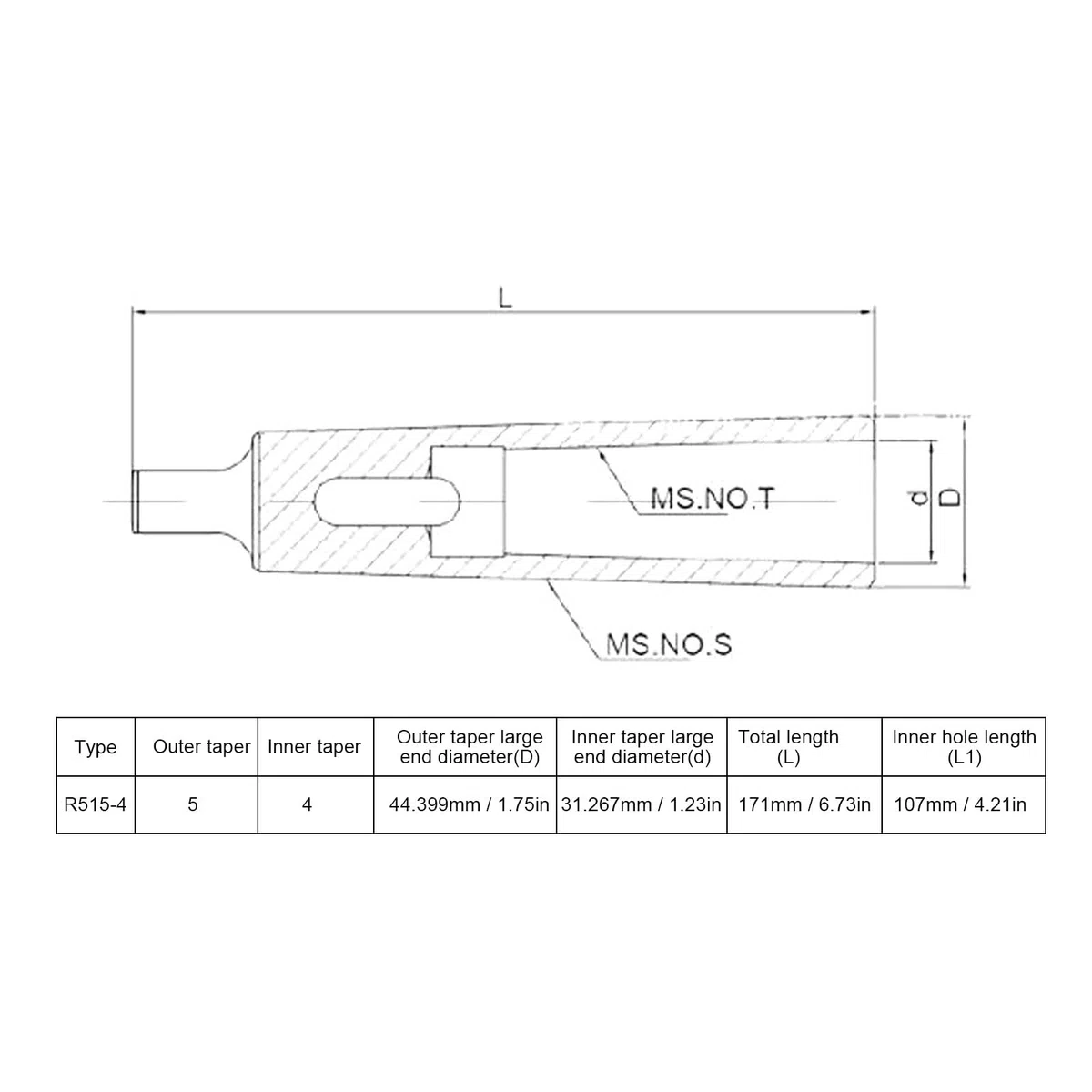 1 Pieza Adaptador Cónico Morse,Adaptador MT5 MT4 De Alta Precisión,Manguito De Taladro Reductor,Manguito De Taladro Reductor De Dureza 50HRC para Fresado De Torno,Tornos De Perforación(Acero 45#)