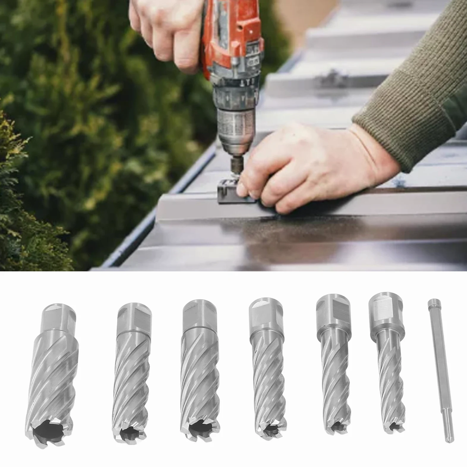 Juego de Brocas de 3 Flautas de Acero de Carburo de Corte Anular para Metal, Fácil Eliminación de Virutas para Placas de Acero, Hierro Fundido, Inoxidable, Aluminio - 7 Piezas para Taller