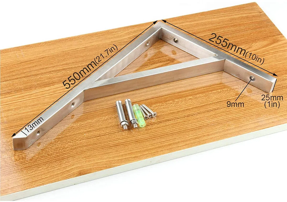 2 uds, triángulos de Acero Inoxidable, Soporte ángulo Recto, Esquina, for estantes Resistentes L(550mm)