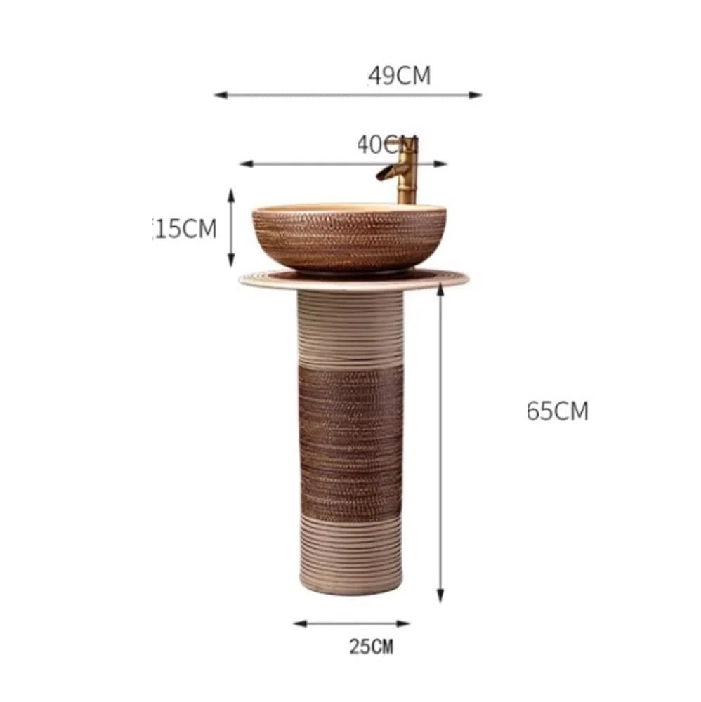 Fregadero de pedestal retro con grifo y kit de drenaje, lavabo de cerámica para baño y patio, elegante diseño vintage, duradero y fácil de instalar