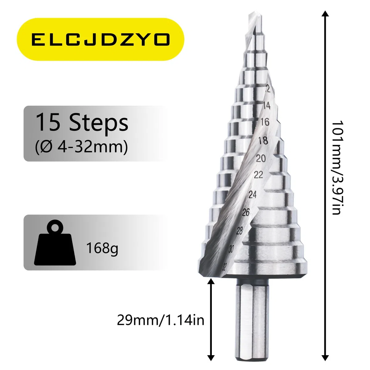 Broca Escalonada Para Metal, 4-32mm HSS Conica Para Metal Para Acero Fino, Aluminio, Latón, Cobre, Chapa Metálica, Madera (15 Pasos)