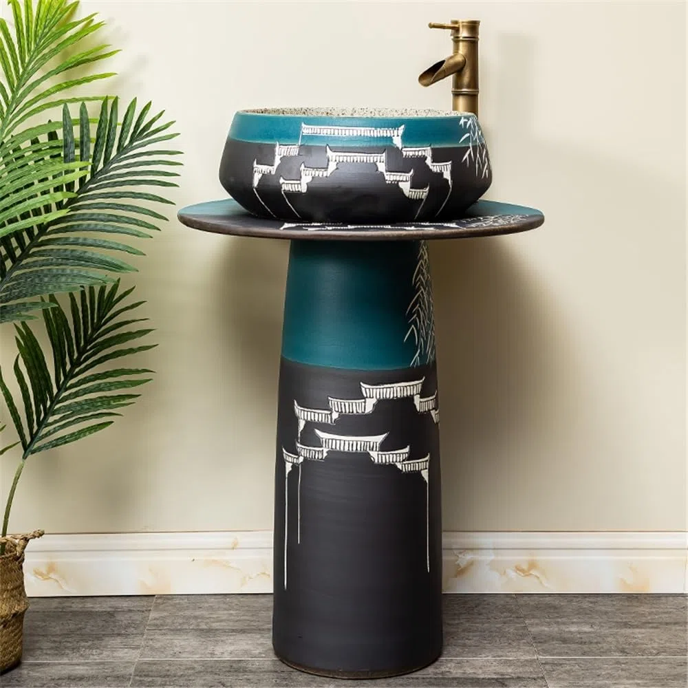 Fregadero de cerámica con grifo y kit de drenaje, elegante lavabo de baño, diseño que ahorra espacio para el hogar, elegancia moderna, fácil instalación, acabado blanco