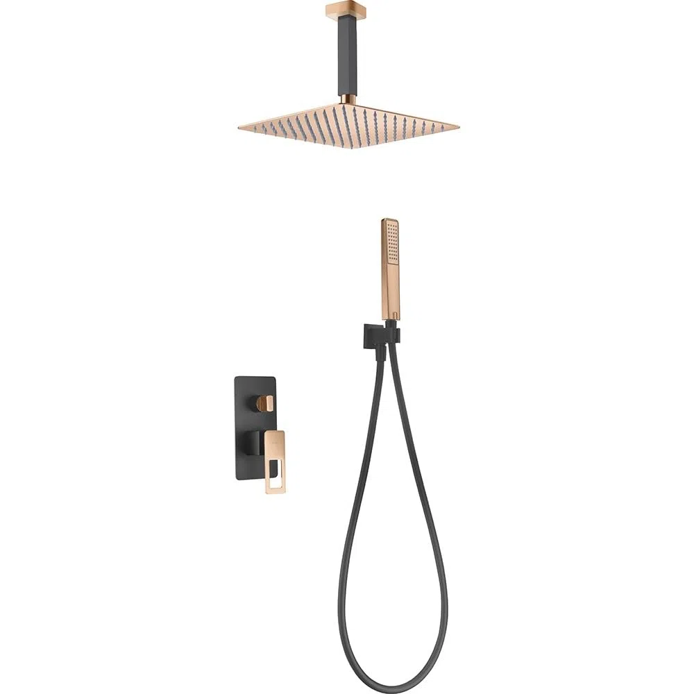 IMEX | Conjunto de Ducha Empotrado Monomando Estocolmo Negro Oro Rosa Serie Suecia Negro Mate