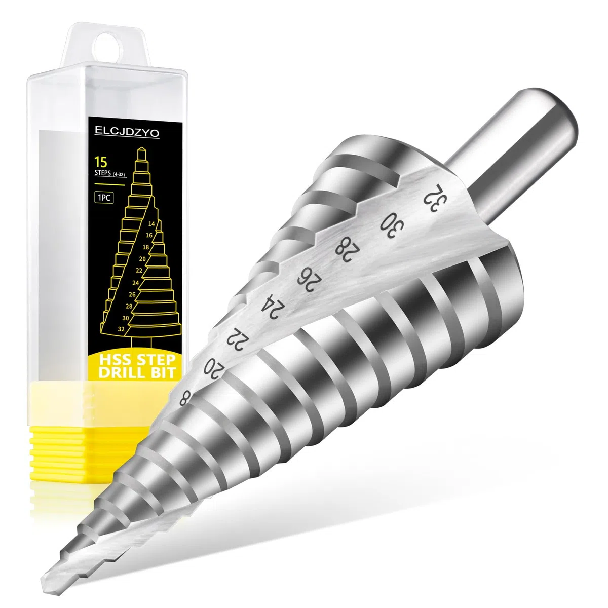 Broca Escalonada Para Metal, 4-32mm HSS Conica Para Metal Para Acero Fino, Aluminio, Latón, Cobre, Chapa Metálica, Madera (15 Pasos)