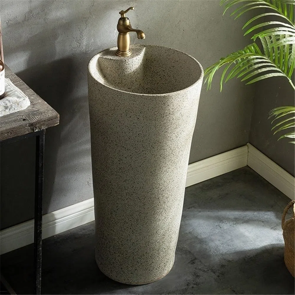 Fregadero de baño independiente con kit de drenaje y fau integrado para exteriores, lavabo de pedestal Vani para baños modernos, diseño de ahorro de espacio, fácil instalación