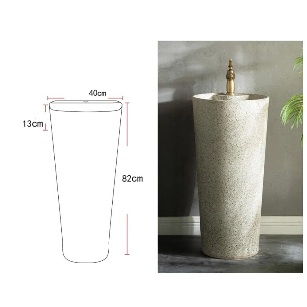 Fregadero de baño independiente con kit de drenaje y fau integrado para exteriores, lavabo de pedestal Vani para baños modernos, diseño de ahorro de espacio, fácil instalación