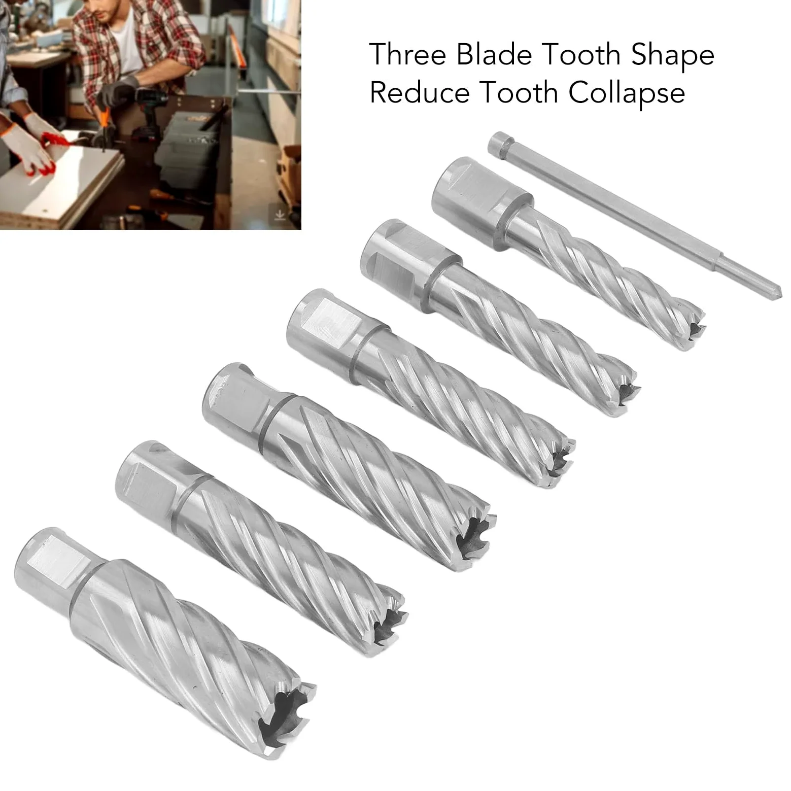 Juego de Brocas de 3 Flautas de Acero de Carburo de Corte Anular para Metal, Fácil Eliminación de Virutas para Placas de Acero, Hierro Fundido, Inoxidable, Aluminio - 7 Piezas para Taller