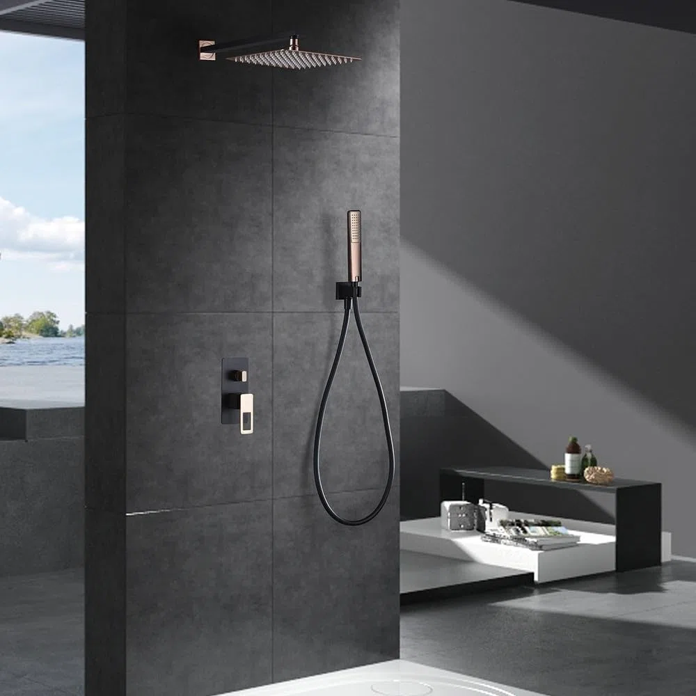 IMEX | Conjunto de Ducha Empotrado Monomando Negro Oro Rosa Serie Suecia Negro Mate