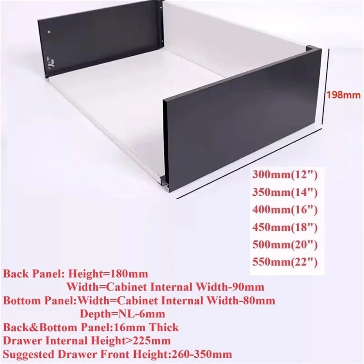 Correderas para cajones con cierre suave bajo encimera 1 par de correderas for cajones de 10" a 22" de pared doble fina con cierre suave for muebles de cocina y baño(L350MM)