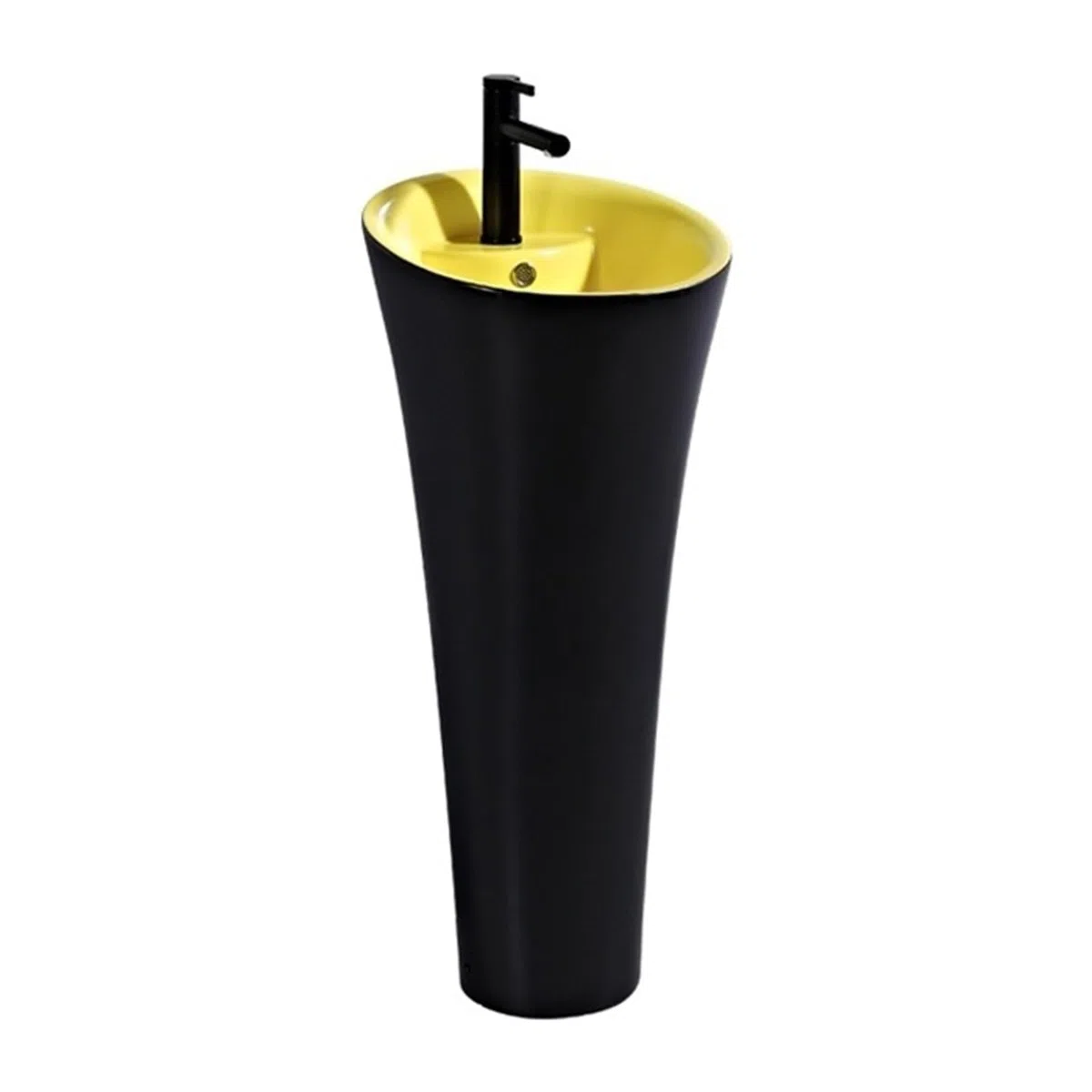 XBTGS Lavabo de columna de una pieza con agujero de desbordamiento, lavabo de pie con grifo y kit de drenaje, moderno lavabo de cerámica con pedestal artístico, color amarillo