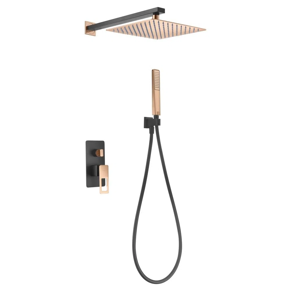 IMEX | Conjunto de Ducha Empotrado Monomando Negro Oro Rosa Serie Suecia Negro Mate